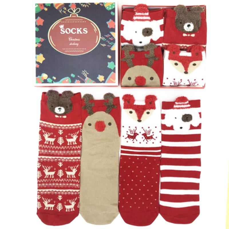Autumn and winter christmas cartoon box tube cotton socks women foot
