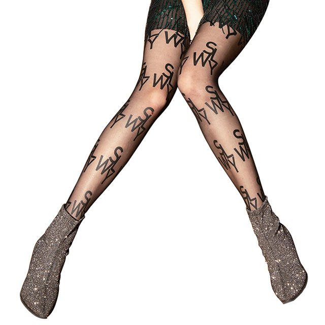 Monogram stockings brand logo printed tights