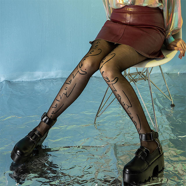 Tattoo effect special logo printed tights
