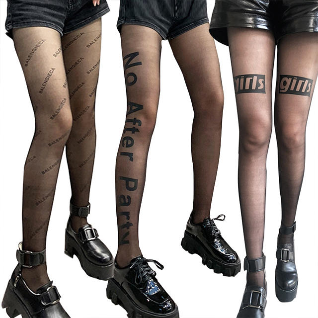 Black sheer pantyhose womens printed tights
