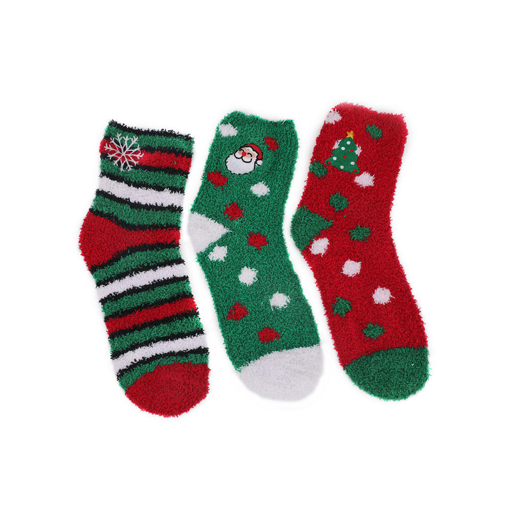 Ladies thickened embroidered coral wool Christmas floor socks