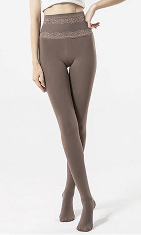 Lace waist band leggings thick warm fleece tights