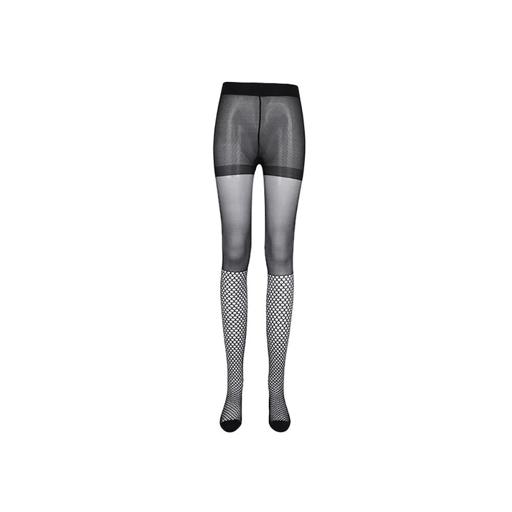 Pantyhose effect combines geometric net knee-highs tights