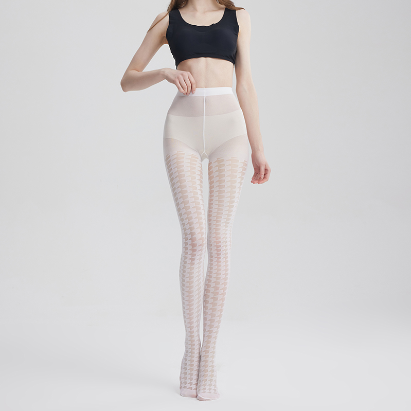 Houndstooth jacquard sheer tights