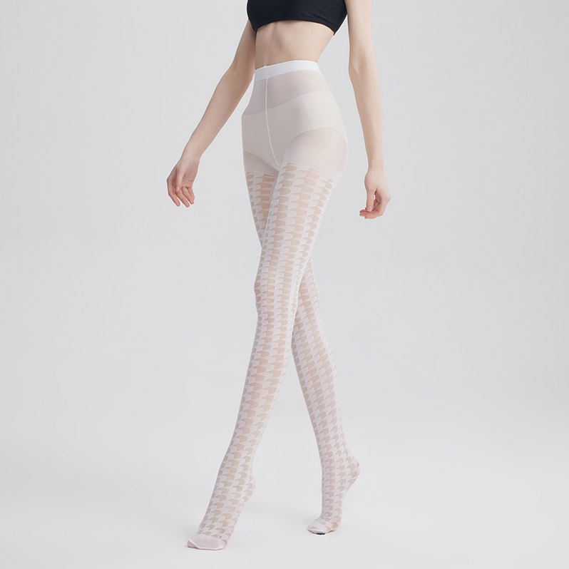 Houndstooth jacquard sheer tights