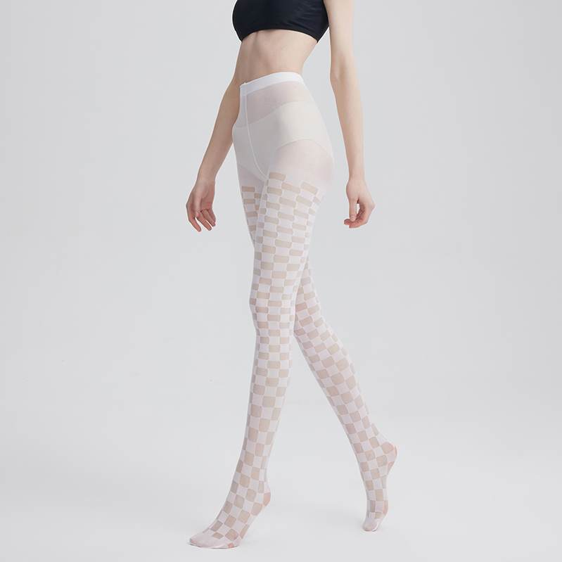 Checkered jacquard tights